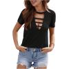 imageOYOANGLE Womens Cutout Deep V Neck Choker Tee Short Sleeve Summer Tunic Tops ShirtsBlack