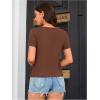 imageOYOANGLE Womens Cutout Deep V Neck Choker Tee Short Sleeve Summer Tunic Tops ShirtsBrown