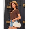imageOYOANGLE Womens Cutout Deep V Neck Choker Tee Short Sleeve Summer Tunic Tops ShirtsBrown