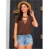 imageOYOANGLE Womens Cutout Deep V Neck Choker Tee Short Sleeve Summer Tunic Tops ShirtsBrown