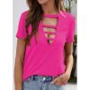 imageOYOANGLE Womens Cutout Deep V Neck Choker Tee Short Sleeve Summer Tunic Tops ShirtsDeep Pink
