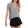 imageOYOANGLE Womens Cutout Deep V Neck Choker Tee Short Sleeve Summer Tunic Tops ShirtsLight Grey