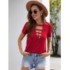 imageOYOANGLE Womens Cutout Deep V Neck Choker Tee Short Sleeve Summer Tunic Tops ShirtsRed Solid