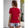 imageOYOANGLE Womens Cutout Deep V Neck Choker Tee Short Sleeve Summer Tunic Tops ShirtsRed Solid