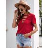 imageOYOANGLE Womens Cutout Deep V Neck Choker Tee Short Sleeve Summer Tunic Tops ShirtsRed Solid