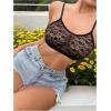 imageOYOANGLE Womens Floral Lace Sheer Mesh Bras V Neck Wireless No Padding Bralettes Adjustable Strap Cami TopsBlack