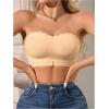 imageOYOANGLE Womens Front Closure Scallop Trim Padded Bandeau Bralette Seamless Strapless NonSlip Tube BraApricot