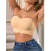 imageOYOANGLE Womens Front Closure Scallop Trim Padded Bandeau Bralette Seamless Strapless NonSlip Tube BraApricot