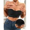 imageOYOANGLE Womens Front Closure Scallop Trim Padded Bandeau Bralette Seamless Strapless NonSlip Tube BraBlack