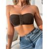 imageOYOANGLE Womens Front Closure Strapless Bandeau Bras Wireless No Padding Knitted Tube BralettesBrown