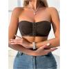 imageOYOANGLE Womens Front Closure Strapless Bandeau Bras Wireless No Padding Knitted Tube BralettesBrown