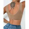 imageOYOANGLE Womens Lace Up Front Closure Bras Deep V Neck Knitted Wire Free Push Up Comfortable BralettesApricot