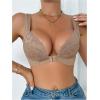 imageOYOANGLE Womens Lace Up Front Closure Bras Deep V Neck Knitted Wire Free Push Up Comfortable BralettesApricot