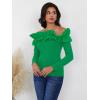 imageOYOANGLE Womens Long Sleeve Rib Knit Ruffle Off Shoulder Blouse Party Tops ShirtGreen