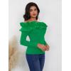 imageOYOANGLE Womens Long Sleeve Rib Knit Ruffle Off Shoulder Blouse Party Tops ShirtGreen
