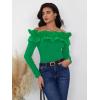 imageOYOANGLE Womens Long Sleeve Rib Knit Ruffle Off Shoulder Blouse Party Tops ShirtGreen