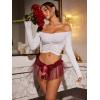 imageOYOANGLE Womens Mesh Babydoll Lingerie Cute Bow Tie Ruffle Lace Trim Thong Panty Low Rise UnderwearBurgundy