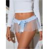 imageOYOANGLE Womens Mesh Babydoll Lingerie Cute Bow Tie Ruffle Lace Trim Thong Panty Low Rise UnderwearLight Blue