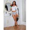 imageOYOANGLE Womens Mesh Babydoll Lingerie Cute Bow Tie Ruffle Lace Trim Thong Panty Low Rise UnderwearLight Blue