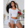 imageOYOANGLE Womens Mesh Babydoll Lingerie Cute Bow Tie Ruffle Lace Trim Thong Panty Low Rise UnderwearLight Blue