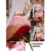 imageOYOANGLE Womens Mesh Babydoll Lingerie Cute Bow Tie Ruffle Lace Trim Thong Panty Low Rise UnderwearPink