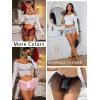 imageOYOANGLE Womens Mesh Babydoll Lingerie Cute Bow Tie Ruffle Lace Trim Thong Panty Low Rise UnderwearPink