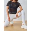 imageOYOANGLE Womens Mesh Sheer Striped Athletic Shirts Short Sleeve Crew Neck Workout Tops See Through Gym TopBlack