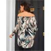 imageOYOANGLE Womens Off Shoulder High Low Tunic Tops Allover Print Long Puff Sleeve BlouseBlack Multi