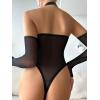 imageOYOANGLE Womens One Piece Bodysuits Zipper Up Sleeveless Pu Leather Halter Bodysuit Tops with Arm SleevesBlack