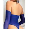 imageOYOANGLE Womens One Piece Bodysuits Zipper Up Sleeveless Pu Leather Halter Bodysuit Tops with Arm SleevesRoyal Blue