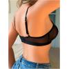 imageOYOANGLE Womens PU Leather Contrast Mesh Cut Out Bras Wireless Unlined Plunge Bralettes Cami TopBlack