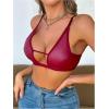 imageOYOANGLE Womens PU Leather Contrast Mesh Cut Out Bras Wireless Unlined Plunge Bralettes Cami TopBurgundy