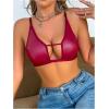 imageOYOANGLE Womens PU Leather Contrast Mesh Cut Out Bras Wireless Unlined Plunge Bralettes Cami TopBurgundy