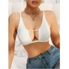 imageOYOANGLE Womens PU Leather Contrast Mesh Cut Out Bras Wireless Unlined Plunge Bralettes Cami TopWhite