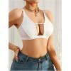 imageOYOANGLE Womens PU Leather Contrast Mesh Cut Out Bras Wireless Unlined Plunge Bralettes Cami TopWhite