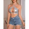 imageOYOANGLE Womens Pu Leather Lingerie Crisscross Cut Out Halter Bralette No Padded Backless BraSilver