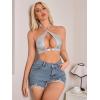 imageOYOANGLE Womens Pu Leather Lingerie Crisscross Cut Out Halter Bralette No Padded Backless BraSilver
