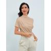 imageOYOANGLE Womens Ruched Draped Front Mock Neck Short Sleeve Solid Tee Shirt TopApricot