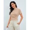 imageOYOANGLE Womens Ruched Draped Front Mock Neck Short Sleeve Solid Tee Shirt TopApricot