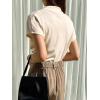 imageOYOANGLE Womens Ruched Draped Front Mock Neck Short Sleeve Solid Tee Shirt TopBeige