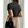 imageOYOANGLE Womens Ruched Draped Front Mock Neck Short Sleeve Solid Tee Shirt TopBlack