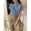 imageOYOANGLE Womens Ruched Draped Front Mock Neck Short Sleeve Solid Tee Shirt TopBlue