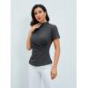 imageOYOANGLE Womens Ruched Draped Front Mock Neck Short Sleeve Solid Tee Shirt TopGrey