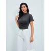 imageOYOANGLE Womens Ruched Draped Front Mock Neck Short Sleeve Solid Tee Shirt TopGrey
