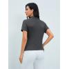 imageOYOANGLE Womens Ruched Draped Front Mock Neck Short Sleeve Solid Tee Shirt TopGrey