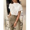 imageOYOANGLE Womens Ruched Draped Front Mock Neck Short Sleeve Solid Tee Shirt TopWhite