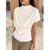 imageOYOANGLE Womens Ruched Draped Front Mock Neck Short Sleeve Solid Tee Shirt TopWhite