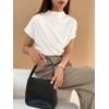 imageOYOANGLE Womens Ruched Draped Front Mock Neck Short Sleeve Solid Tee Shirt TopWhite
