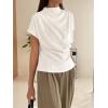 imageOYOANGLE Womens Ruched Draped Front Mock Neck Short Sleeve Solid Tee Shirt TopWhite