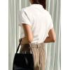 imageOYOANGLE Womens Ruched Draped Front Mock Neck Short Sleeve Solid Tee Shirt TopWhite